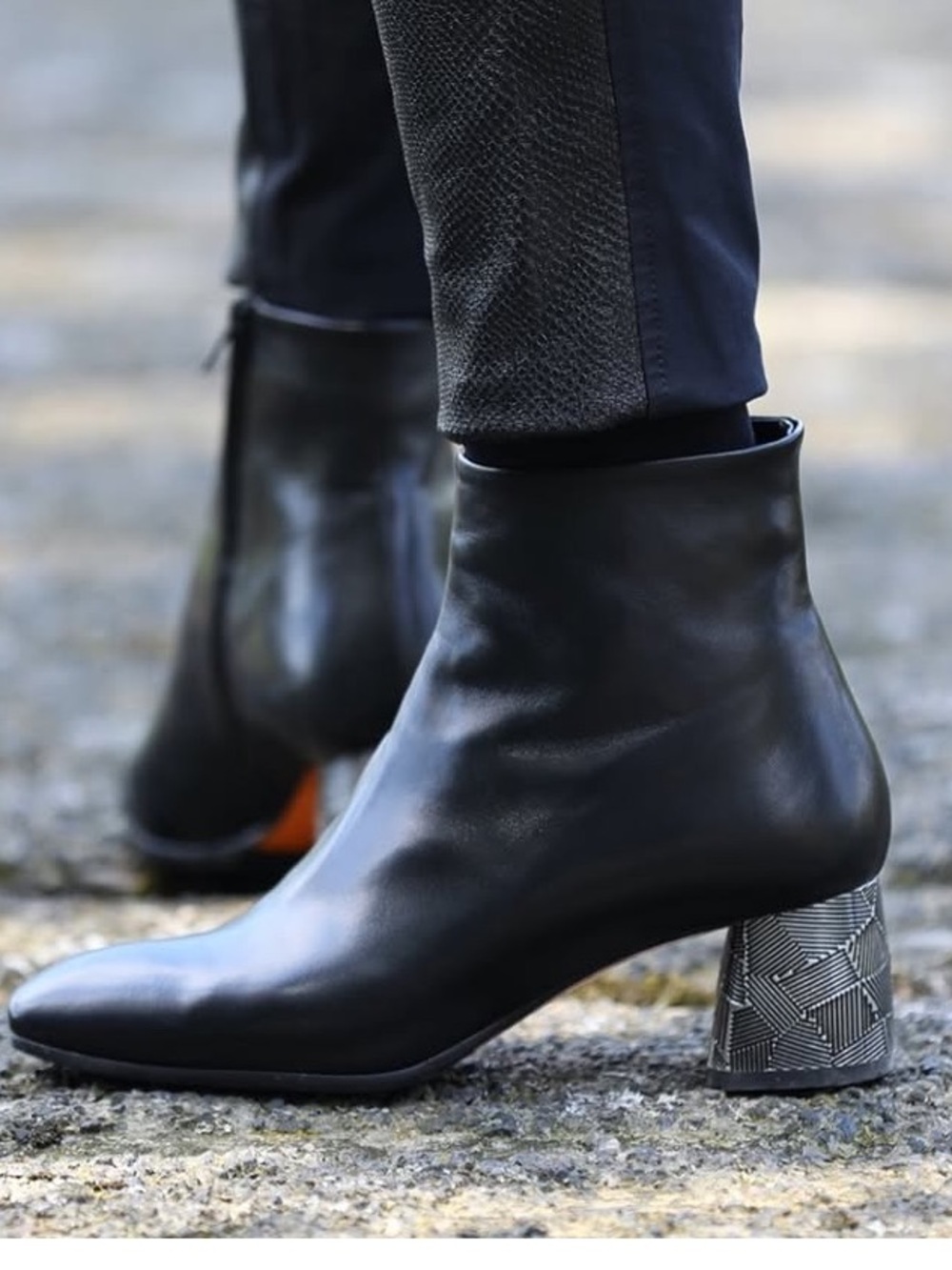 NWOT MRS KRIS Sz 36.5 EU Leather Black Metallic GoGo Type Ankle Boots